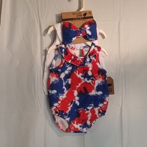 Baby Girl One-Piece Romper. Set of 2 w/ headbands.